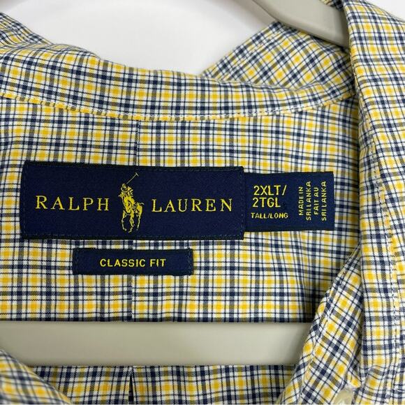 Ralph lauren Classic Fit yellow blue mini plaid long sleeve button down 2XLT - Picture 4 of 7
